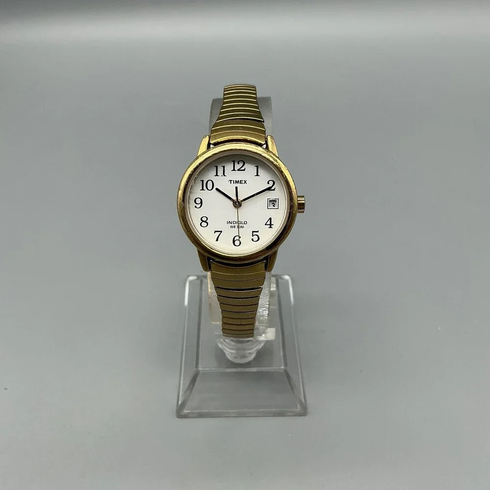 Timex Indiglo Womens Watch 25mm Gold Tone Date Easy Reader Expansion New Battery